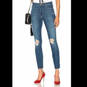 MOTHER Blue Distressed Skinny Jeans